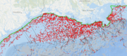 Map of pipelines, platforms, and active oil and gas leases in the Gulf of Mexico