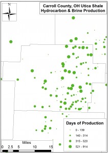 Spatial distribution of Carroll County Utica Shale production days