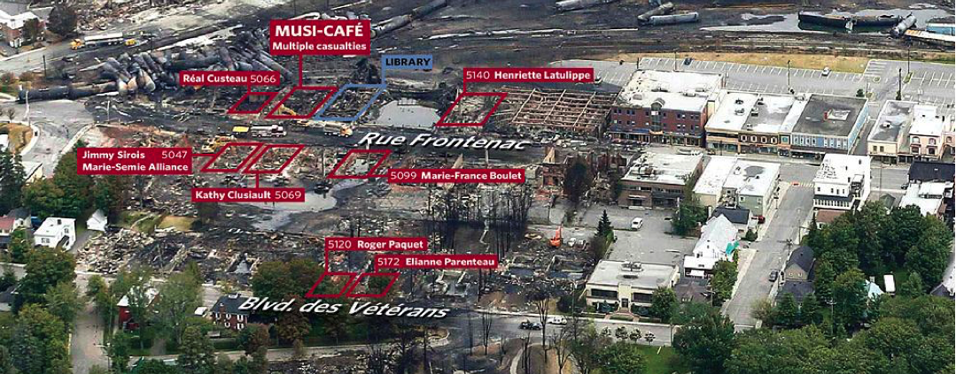Map of Lac-Mégantic destruction from the Toronto Star’s article, “Where they died”