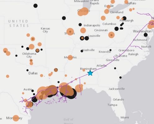 Colonial Pipeline and site of Sept 2016 leak in Alabama