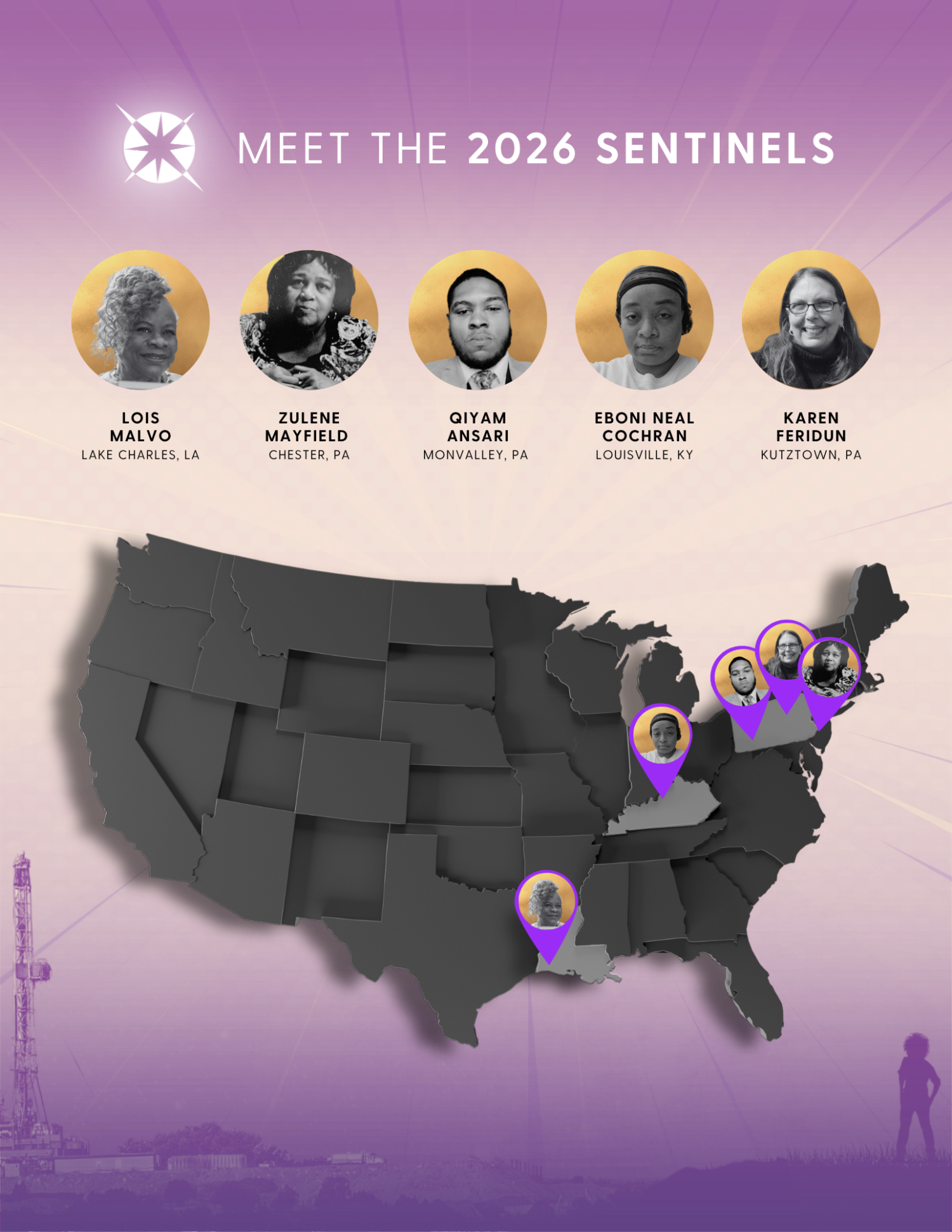 Meet the 2026 Sentinels: Lois Malvo, Zulene Mayfield, Qiyam Ansari, Eboni Neal Cochran, and Karen Feridun.