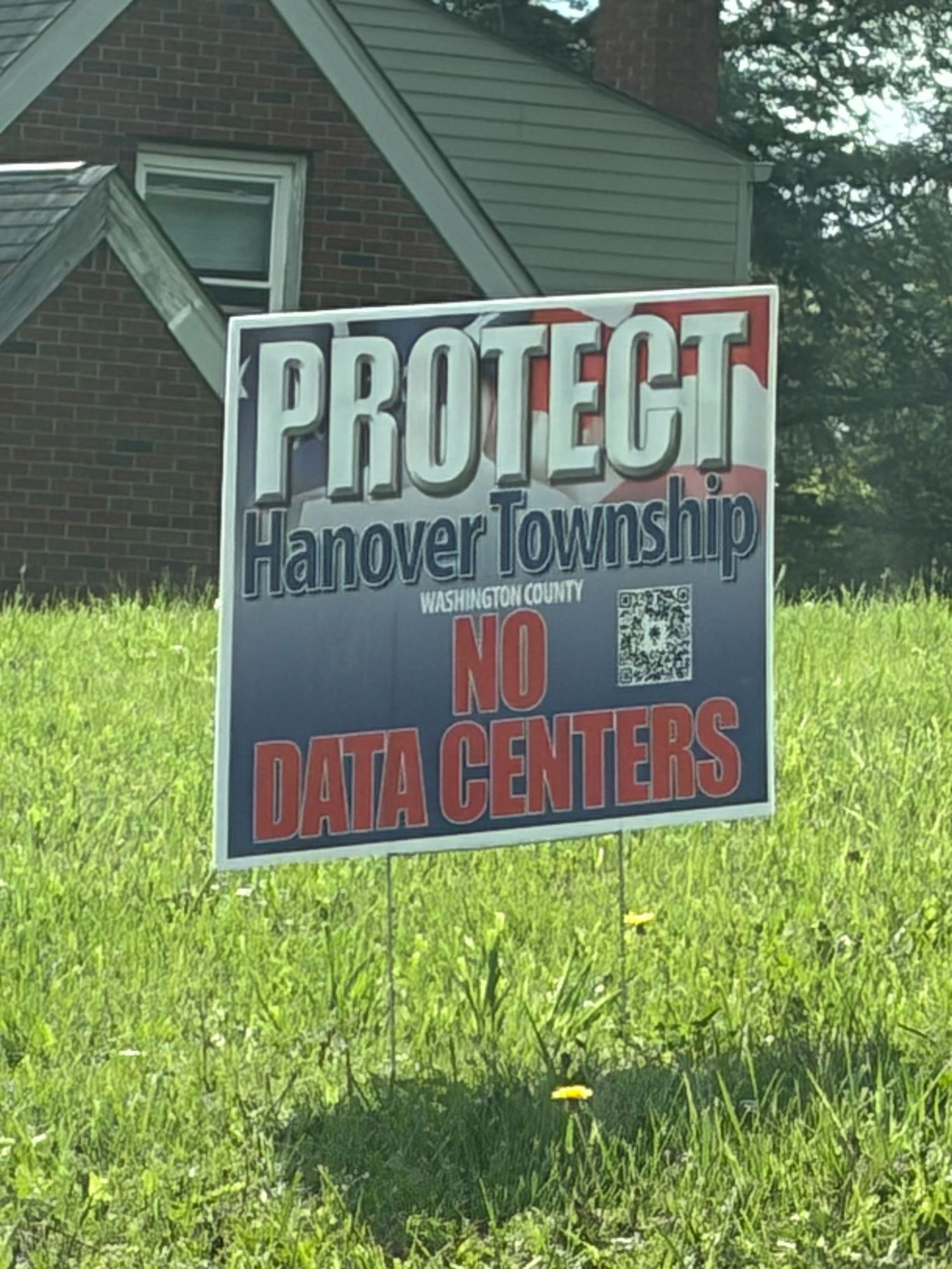 Yard sign reading "Protect Hanover Township: No Data Centers."