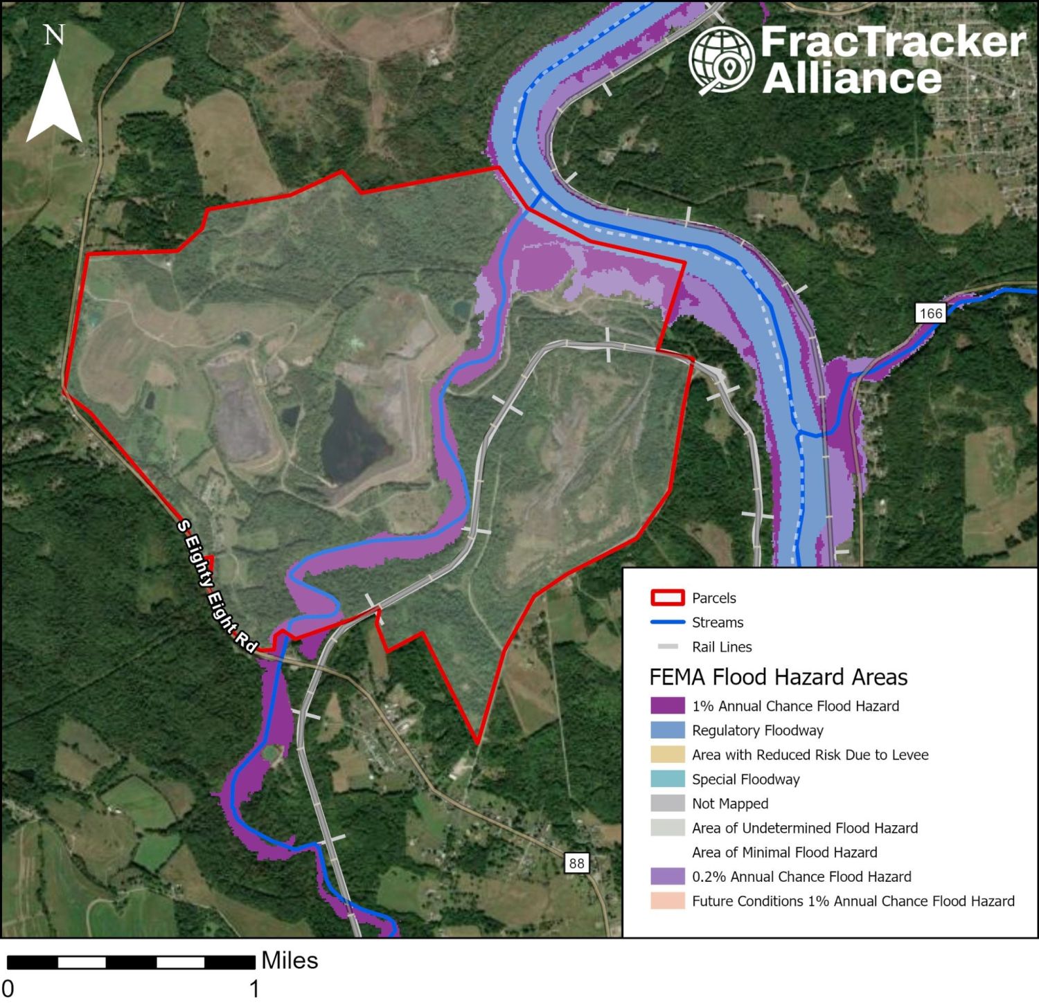 FEMA flood hazard map of the Project Hummingbird site along the Monongahela River and Whitley Creek.