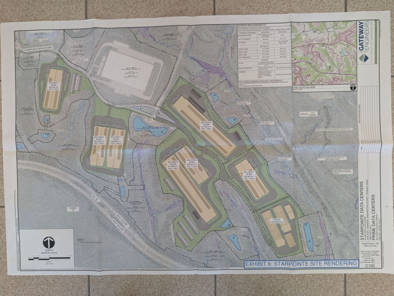 Photograph of the printed Starpointe site rendering from the conditional use application.