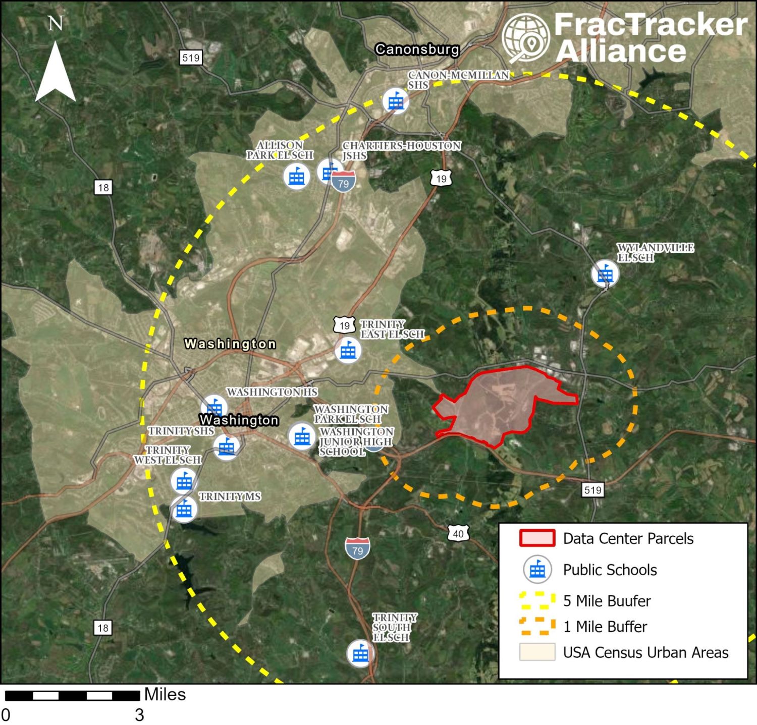 Map of public schools and the City of Washington within 5 miles of the Zediker site.
